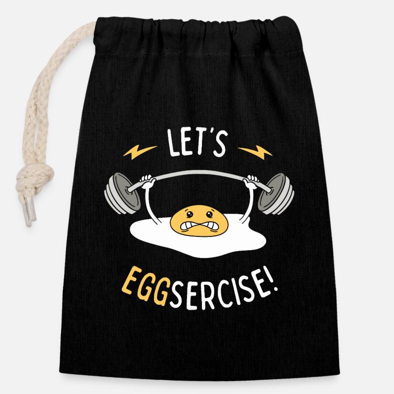 Let's Eggsercise! - Closable cotton gift bag (14x20cm) - black