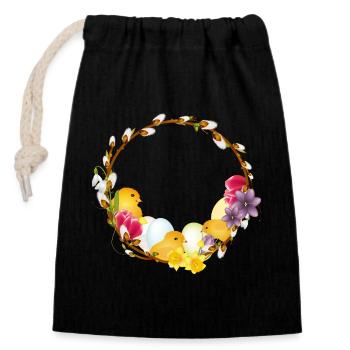 Couronne de printemps avec motif de Pâques et de printemps - Sac cadeau en coton avec cordon (14 x 20 cm) - noir - Devant