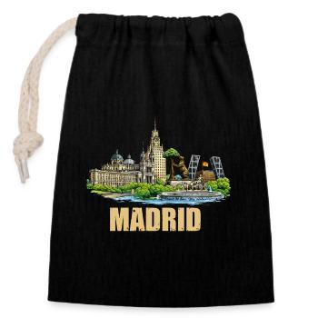 Madrid Skyline  - Verschließbarer Geschenkbeutel aus Baumwolle (14x20cm) - Schwarz - Vorne