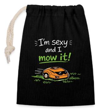 Je suis sexy et je la tonds – Lustiger Rasen Spruch - Sac cadeau en coton avec cordon (14 x 20 cm) - noir - Devant