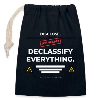 DISCLOSE. Declassify Everything – UAP - Closable cotton gift bag (14x20cm) - navy - Front