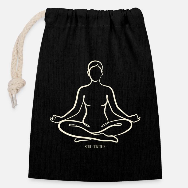 SOUL CONTOUR - Sukhasana - Verschließbarer Geschenkbeutel aus Baumwolle (14x20cm) - Schwarz