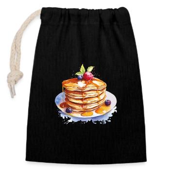 Wasserfarbene Pfannkuchen mit Sirup - Verschließbarer Geschenkbeutel aus Baumwolle (14x20cm) - Schwarz - Vorne