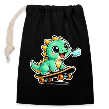 Green Dino Skateboard Hero - Closable cotton gift bag (14x20cm) - black - Front