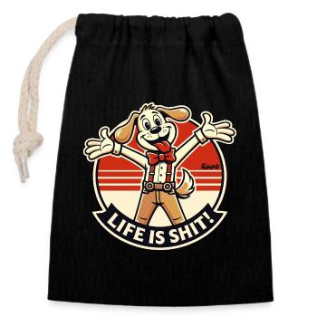 Retro dog and life is beautiful - Closable cotton gift bag (14x20cm) - black - Front