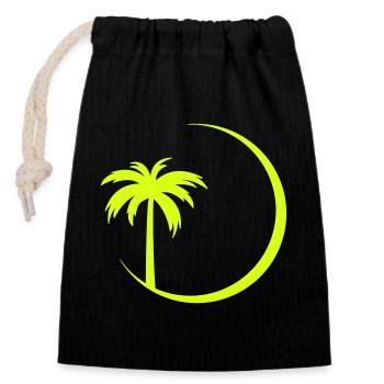 Neon palm tree in a circle - Closable cotton gift bag (14x20cm) - black - Front