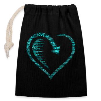 Grand Cœur, Cœur, Flèche avec Amour, Cœur d’Amour - Sac cadeau en coton avec cordon (14 x 20 cm) - noir - Devant