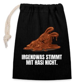 Lapin de Pâques Lapin en chocolat drôle - Sac cadeau en coton avec cordon (14 x 20 cm) - noir - Devant