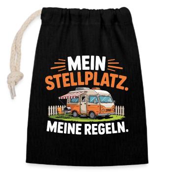  Mein Stellplatz Meine Regeln Camping Wohnmobil - Verschließbarer Geschenkbeutel aus Baumwolle (14x20cm) - Schwarz - Vorne