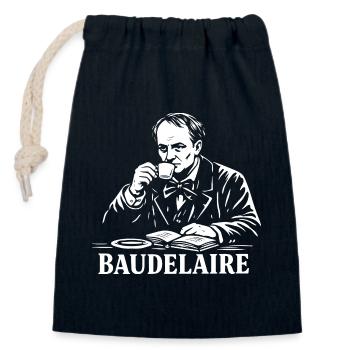 Baudelaire Coffee & Livres - Sac cadeau en coton avec cordon (14 x 20 cm) - bleu marine - Devant