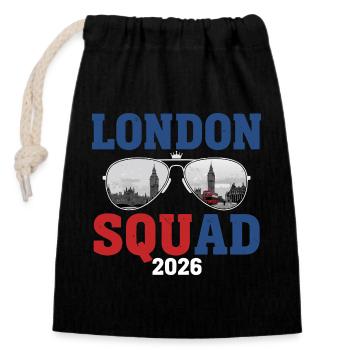 London Squad 2026 - Closable cotton gift bag (14x20cm) - black - Front