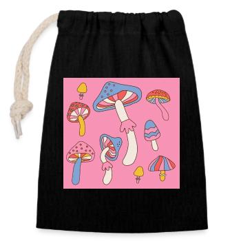 Retro Mushroom Pattern – Psychedelic 70s Design - Verschließbarer Geschenkbeutel aus Baumwolle (14x20cm) - Schwarz - Vorne