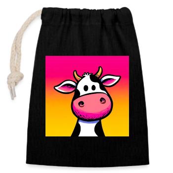 vache - Sac cadeau en coton avec cordon (14 x 20 cm) - noir - Devant