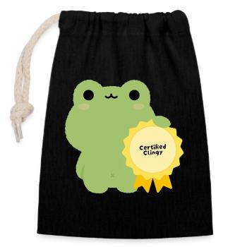 Certified Clingy Frog Badge - Closable cotton gift bag (14x20cm) - black - Front