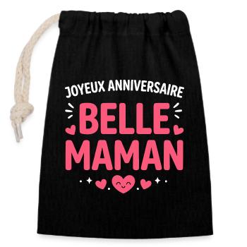 Joyeux Anniversaire Belle Maman Pink - Sac cadeau en coton avec cordon (14 x 20 cm) - noir - Devant