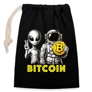 Bitcoin Alien Astronaut Crypto zum Mond - Verschließbarer Geschenkbeutel aus Baumwolle (14x20cm) - Schwarz - Vorne