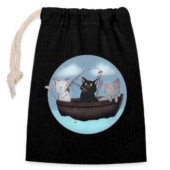 Chemise de bateau de pêche Kawaii Cats - Sac cadeau en coton avec cordon (14 x 20 cm) - noir - Devant