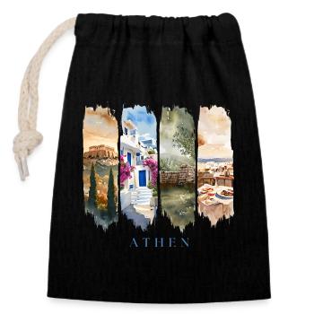 Athens Design – Greece Travel Motif - Closable cotton gift bag (14x20cm) - black - Front