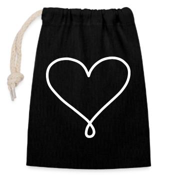 Cœur avec contour blanc pour les vêtements sombres - Sac cadeau en coton avec cordon (14 x 20 cm) - noir - Devant