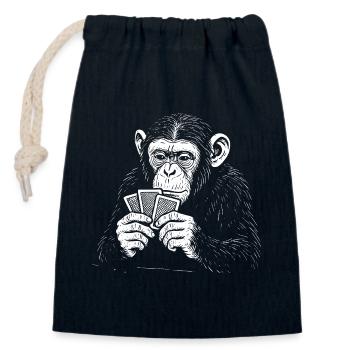 Chimp playing Cards - Closable cotton gift bag (14x20cm) - navy - Front