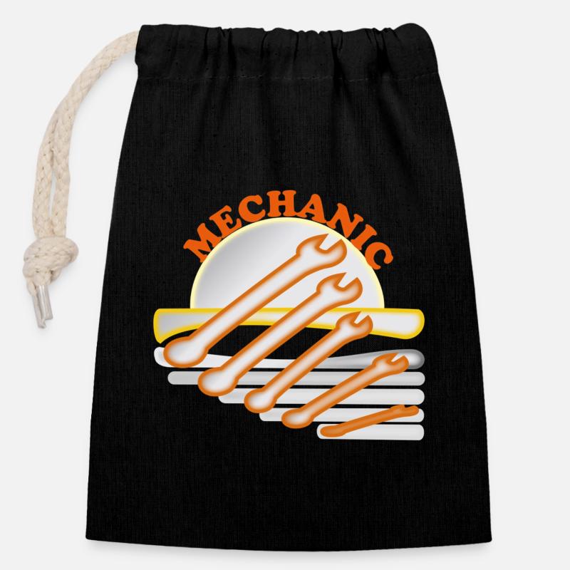 Mechanic's Tool Design - Closable cotton gift bag (14x20cm) - black