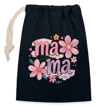 MAMA Grandes Fleurs et Nœud Rose | Style Rétro - Sac cadeau en coton avec cordon (14 x 20 cm) - bleu marine - Devant
