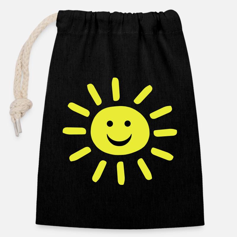 Smiley Summer Sun - Sac cadeau en coton avec cordon (14 x 20 cm) - noir