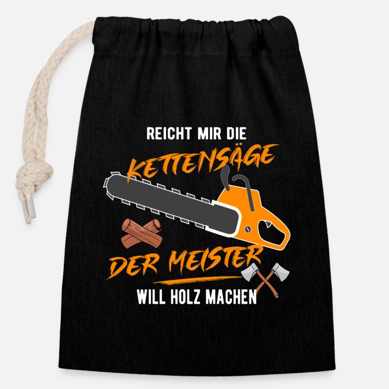 Der Meister will Holz machen! - Verschließbarer Geschenkbeutel aus Baumwolle (14x20cm) - Schwarz