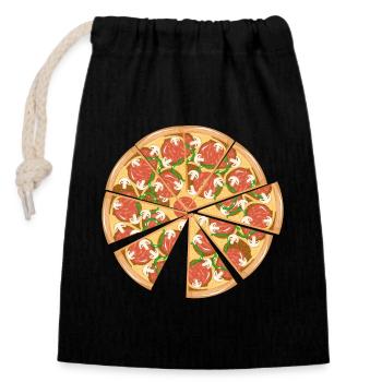 Pizza mit Salami,Paprika,Champignons und Käse - Verschließbarer Geschenkbeutel aus Baumwolle (14x20cm) - Schwarz - Vorne