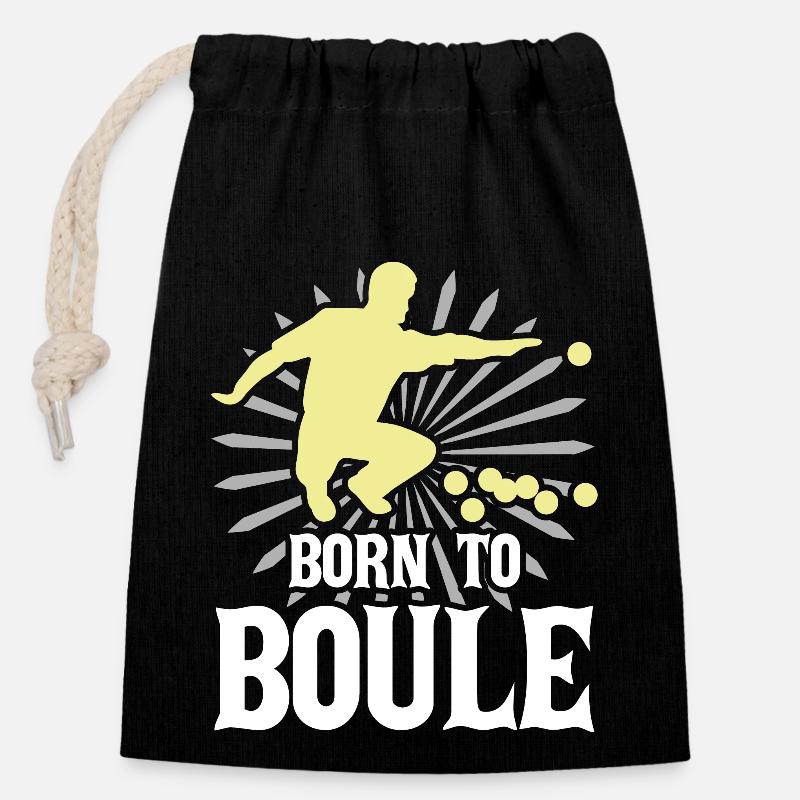 Né pour les boules Les joueurs de boules lancent la balle - Sac cadeau en coton avec cordon (14 x 20 cm) - noir