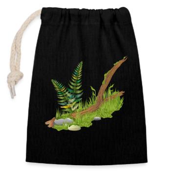 a piece of broken mossy branch at the edge of the forest - Closable cotton gift bag (14x20cm) - black - Front