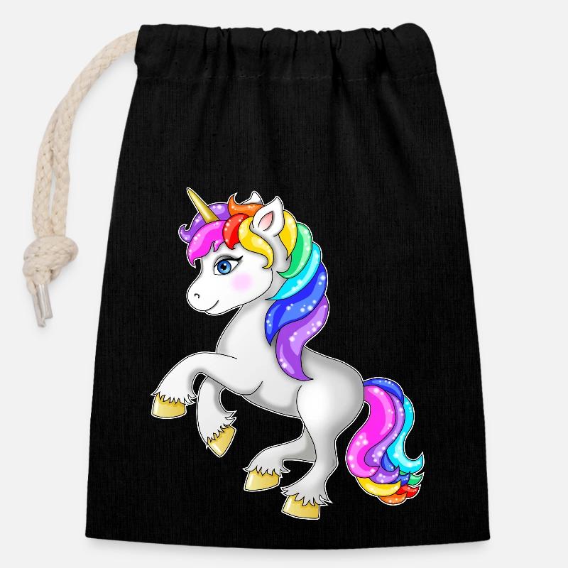 Einhorn Regenbogeneinhorn - süsses Einhorn - Verschließbarer Geschenkbeutel aus Baumwolle (14x20cm) - Schwarz