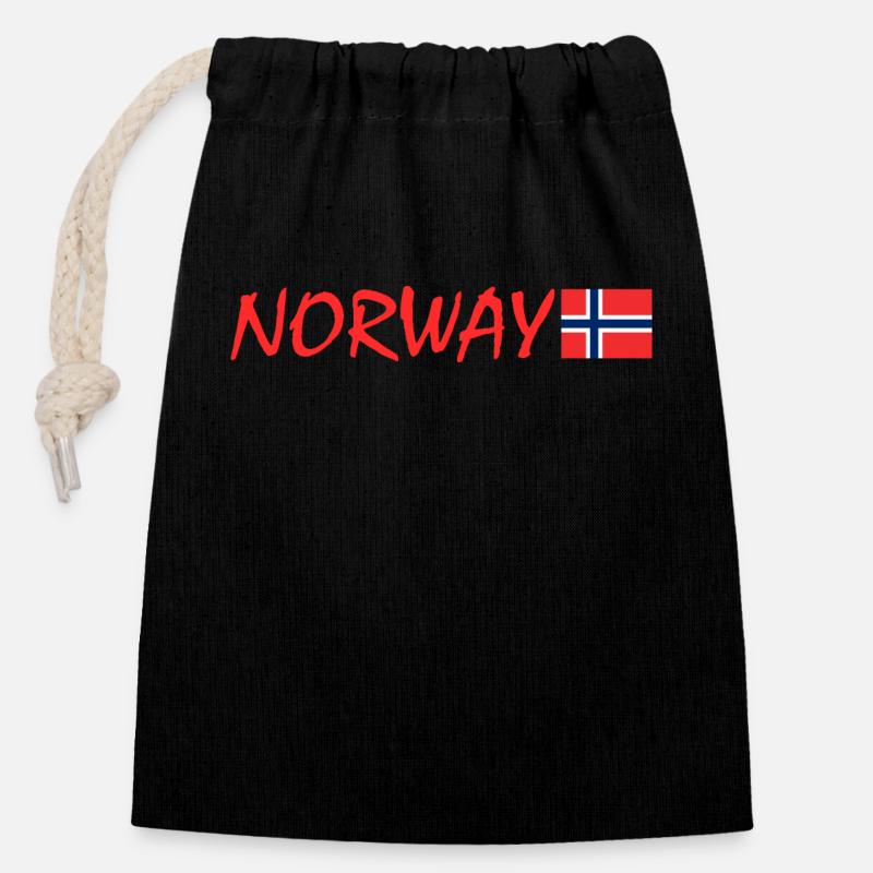 Norvège - Sac cadeau en coton avec cordon (14 x 20 cm) - noir