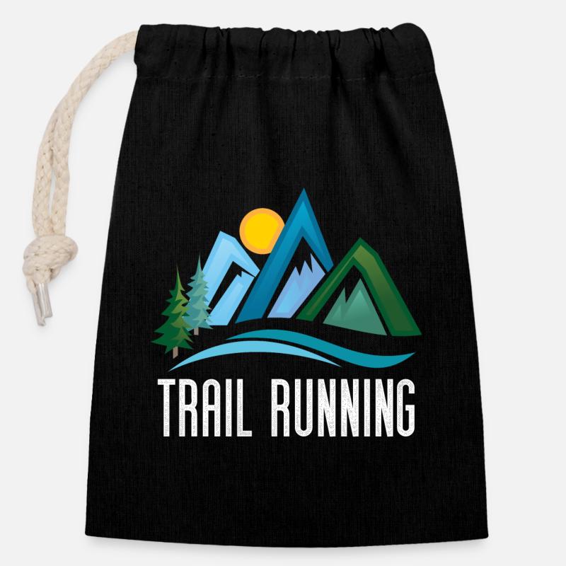 Trail Running - Sac cadeau en coton avec cordon (14 x 20 cm) - noir