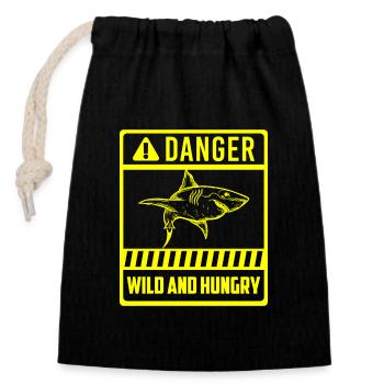 Great White Shark Sea - Closable cotton gift bag (14x20cm) - black - Front