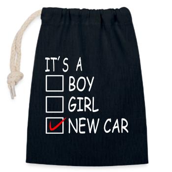 Voiture neuve - Sac cadeau en coton avec cordon (14 x 20 cm) - bleu marine - Devant
