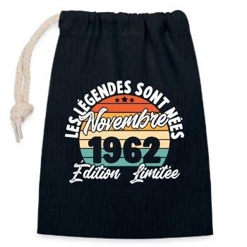 Cadeau Les légendes sont nées en Novembre 1962 - Sac cadeau en coton avec cordon (14 x 20 cm) - bleu marine - Devant