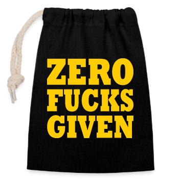 Zero fucks given - Verschließbarer Geschenkbeutel aus Baumwolle (14x20cm) - Schwarz - Vorne
