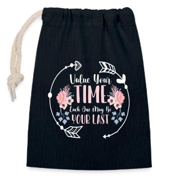 Symbole d’horloge Forme Société - Sac cadeau en coton avec cordon (14 x 20 cm) - bleu marine - Devant