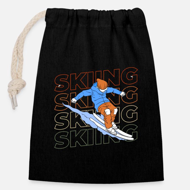 Ski Alpen Sport Skipiste - Verschließbarer Geschenkbeutel aus Baumwolle (14x20cm) - Schwarz