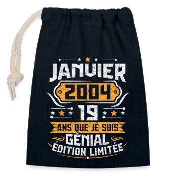 Rétro Cadeau D'anniversaire 19 Ans Janvier 2004 - Sac cadeau en coton avec cordon (14 x 20 cm) - bleu marine - Devant