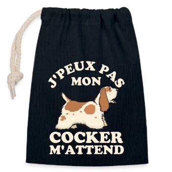 Chien de race cocker - Sac cadeau en coton avec cordon (14 x 20 cm) - bleu marine - Devant