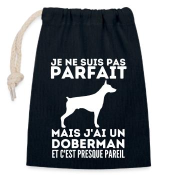 Doberman - Sac cadeau en coton avec cordon (14 x 20 cm) - bleu marine - Devant