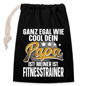 Fitnesstrainer Papa Vater Vatertag Cooler Papa - Verschließbarer Geschenkbeutel aus Baumwolle (14x20cm) - Schwarz - Vorne