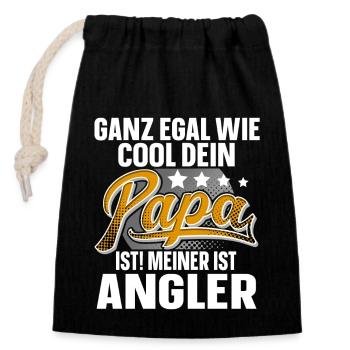 Angler Papa Vater Vatertag Cooler Papa - Verschließbarer Geschenkbeutel aus Baumwolle (14x20cm) - Schwarz - Vorne