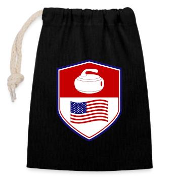 American Flag Curling Team Winter Ice Sport USA - Verschließbarer Geschenkbeutel aus Baumwolle (14x20cm) - Schwarz - Vorne
