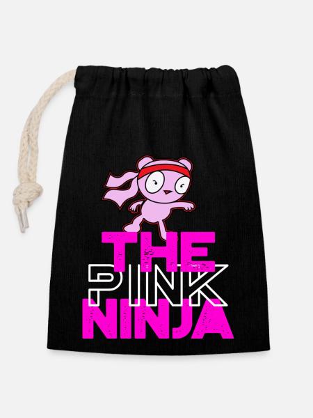 Le logo Pink Ninja White - Sac cadeau en coton avec cordon (14 x 20 cm) - noir