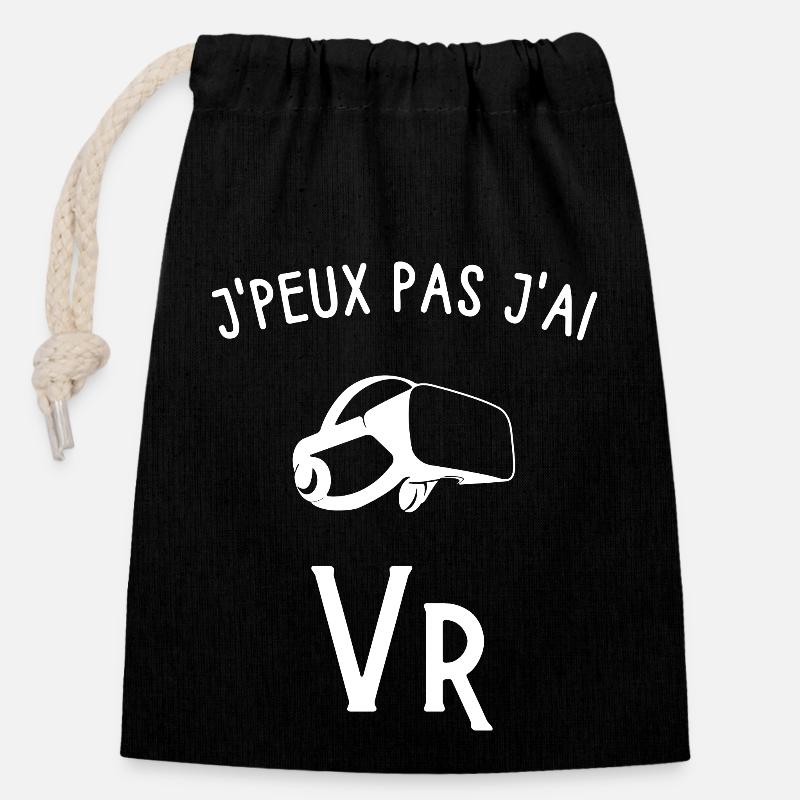 je peux pas j'ai Vr - Sac cadeau en coton avec cordon (14 x 20 cm) - noir