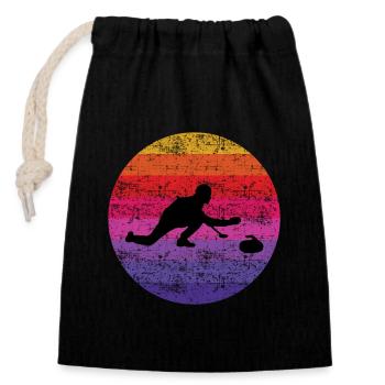 Stone Curling Winter Sport 80s Style Retro Vintage - Closable cotton gift bag (14x20cm) - black - Front