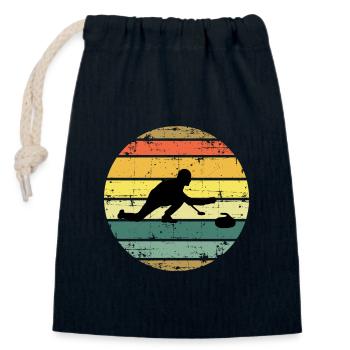 Stone Curling Winter Sport 80s Style Retro Vintage - Closable cotton gift bag (14x20cm) - navy - Front